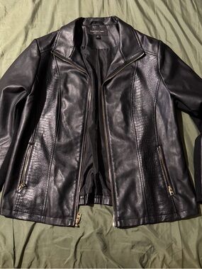 Marc New York Black Faux Leather Moto Jacket with Gold Zippers